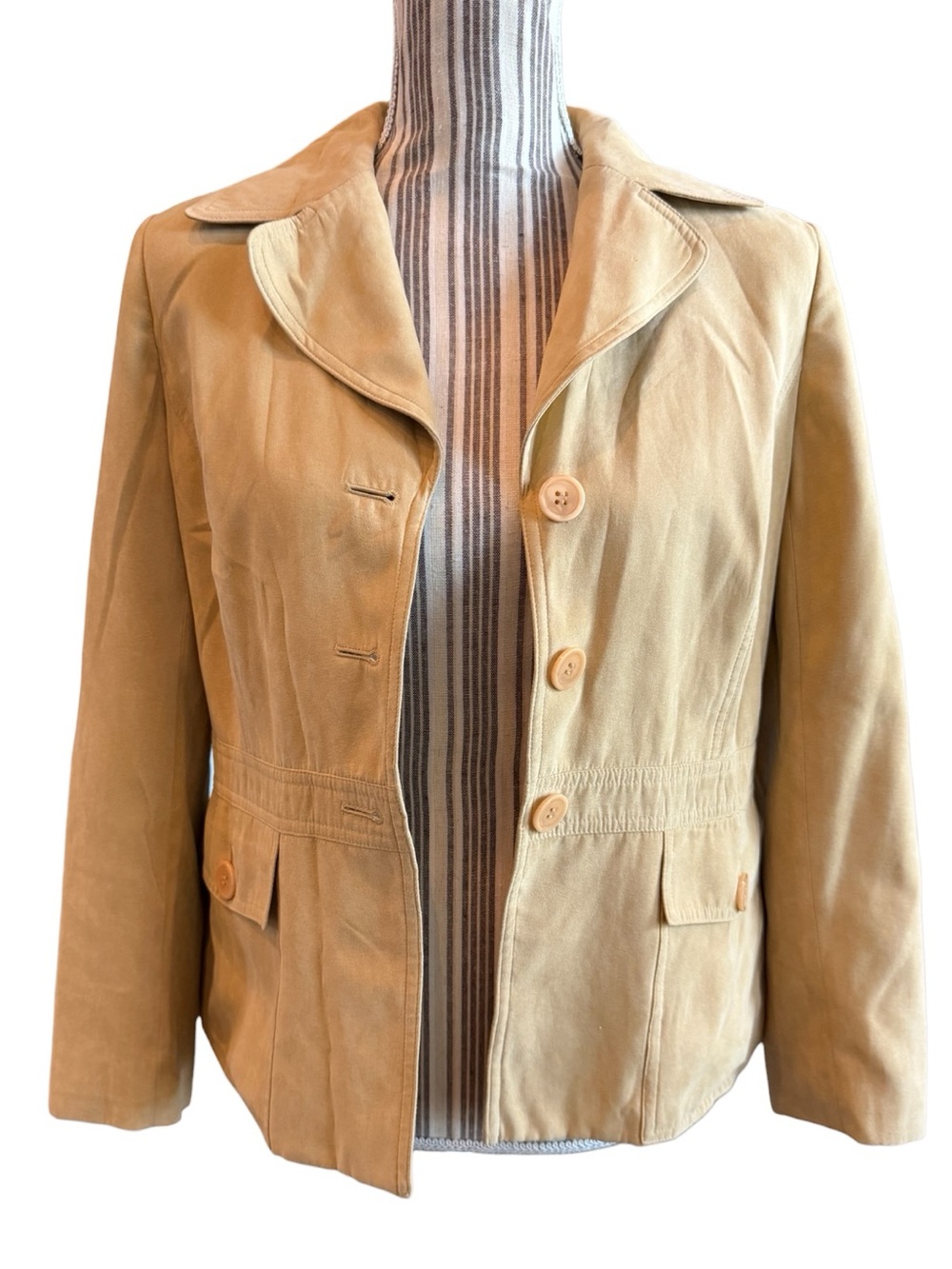 Women's Light Tan Single-Breasted Cotton Blazer lined petite